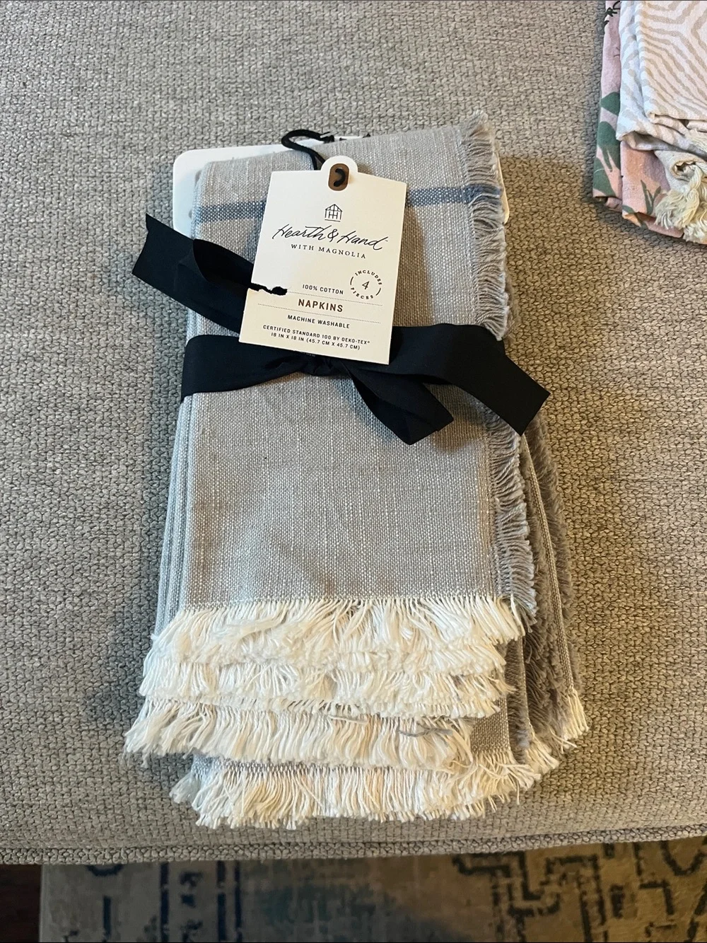 Hearth & Hand Gray Cotton Napkins with Cream Fringe - Set